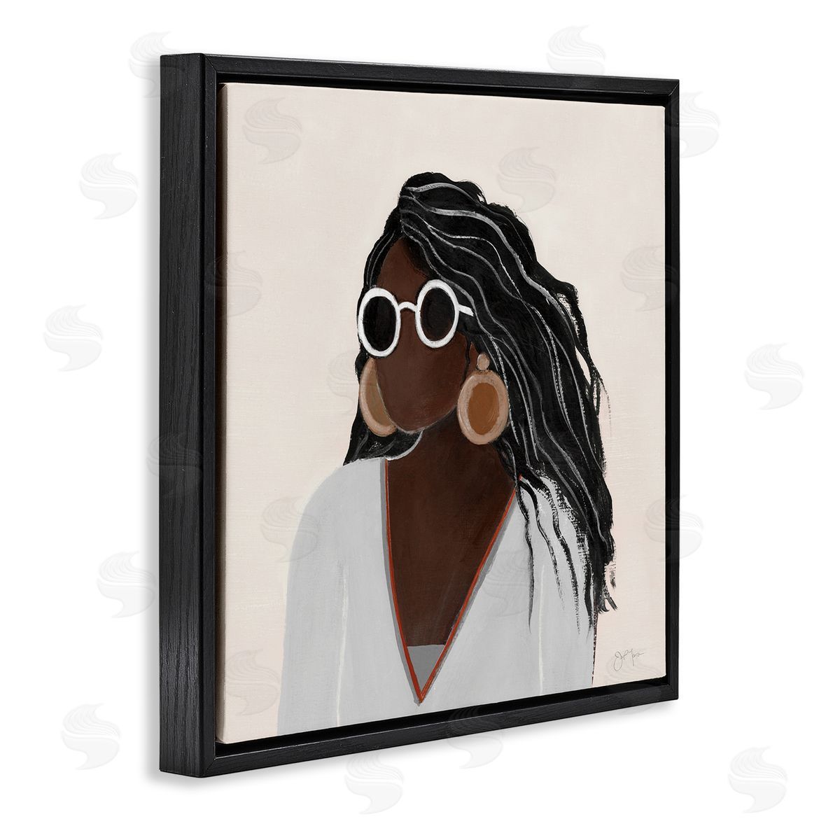 Tava Studios Female Portrait with Bold Sunglasses Comfy Fashion Black Floating Frame Canvas Wall Art Print