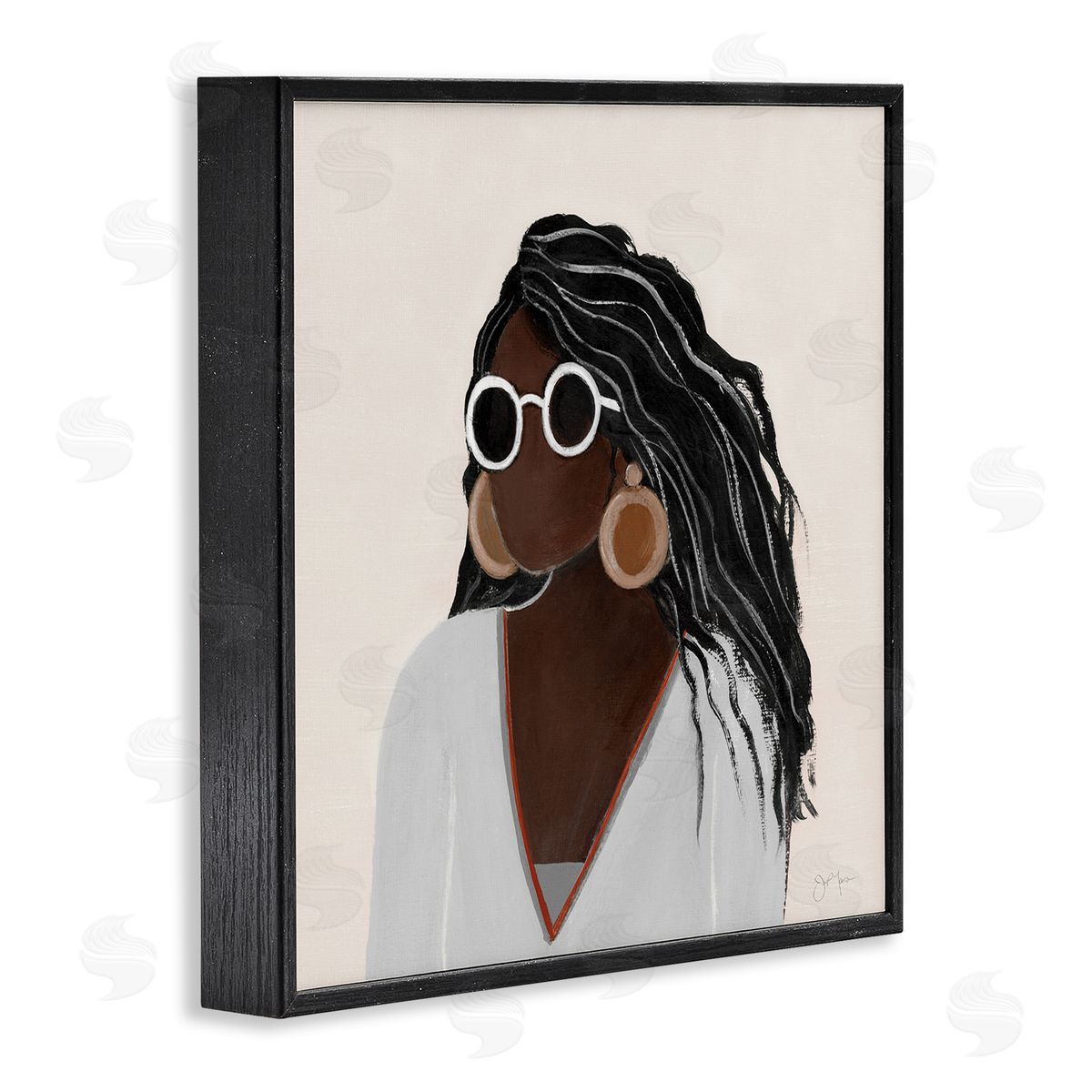 Tava Studios Female Portrait with Bold Sunglasses Comfy Fashion Black Framed Glicee Wall Art Print