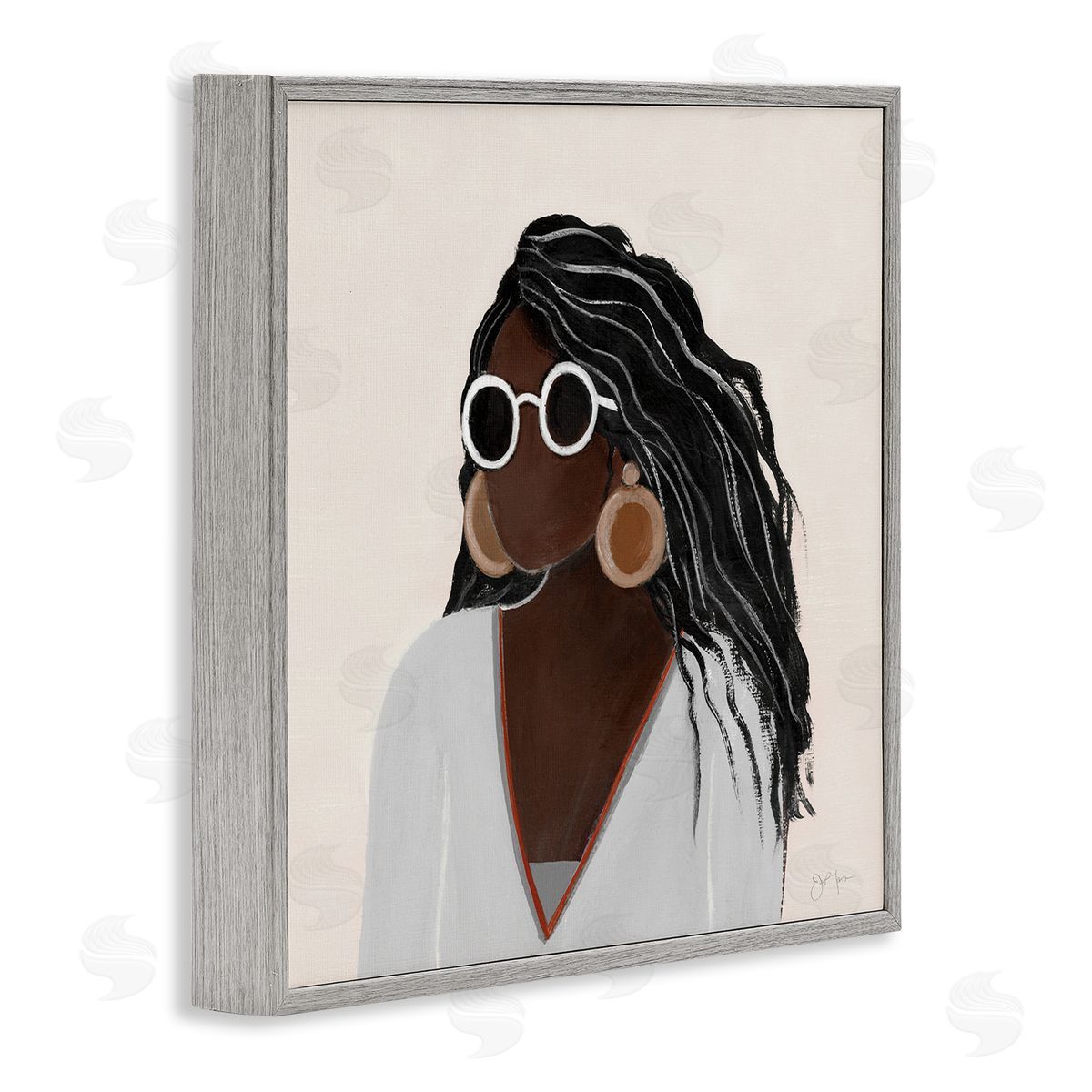 Tava Studios Female Portrait with Bold Sunglasses Comfy Fashion Gray Framed Glicee Wall Art Print