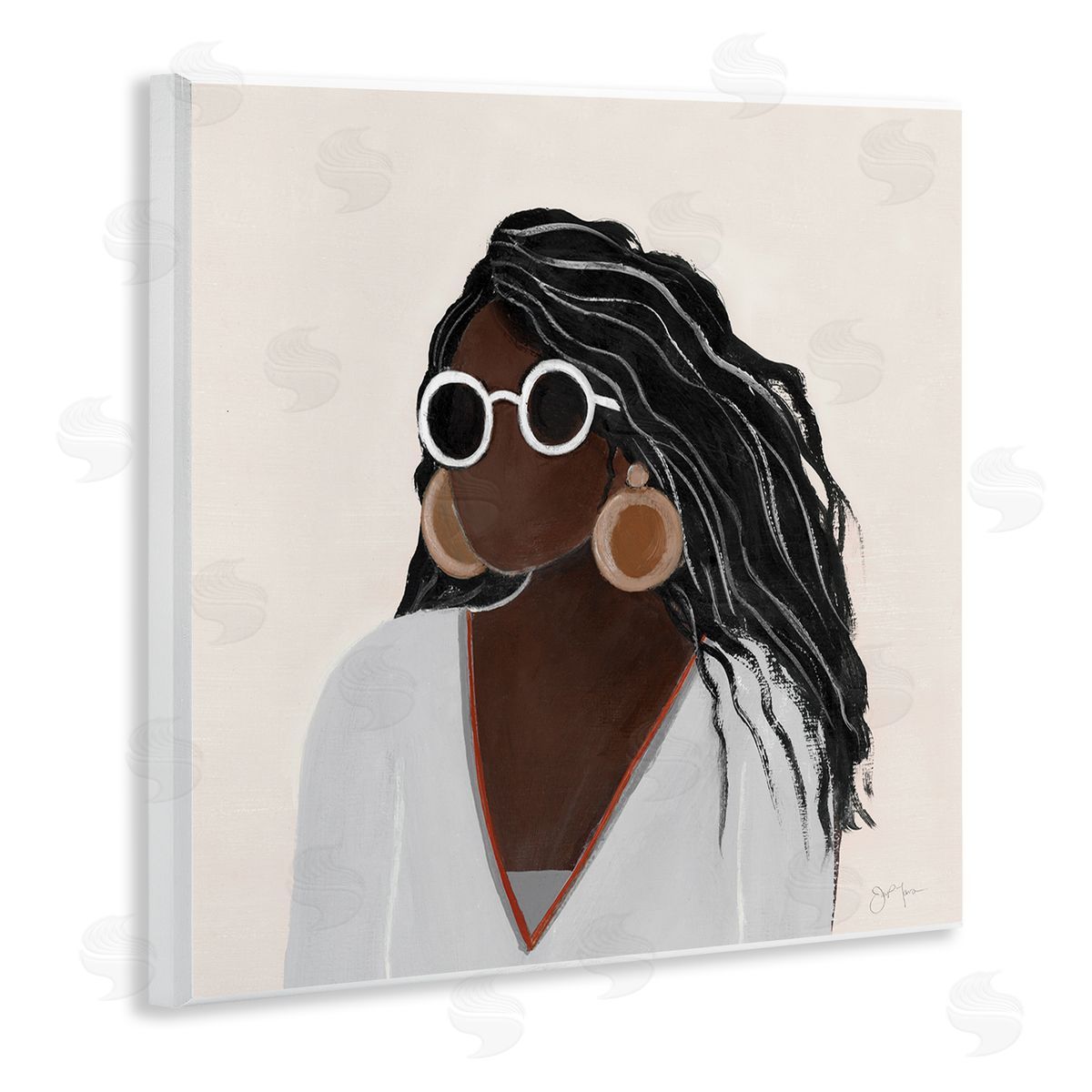 Tava Studios Female Portrait with Bold Sunglasses Comfy Fashion Wooden Wall Plaque Art Print