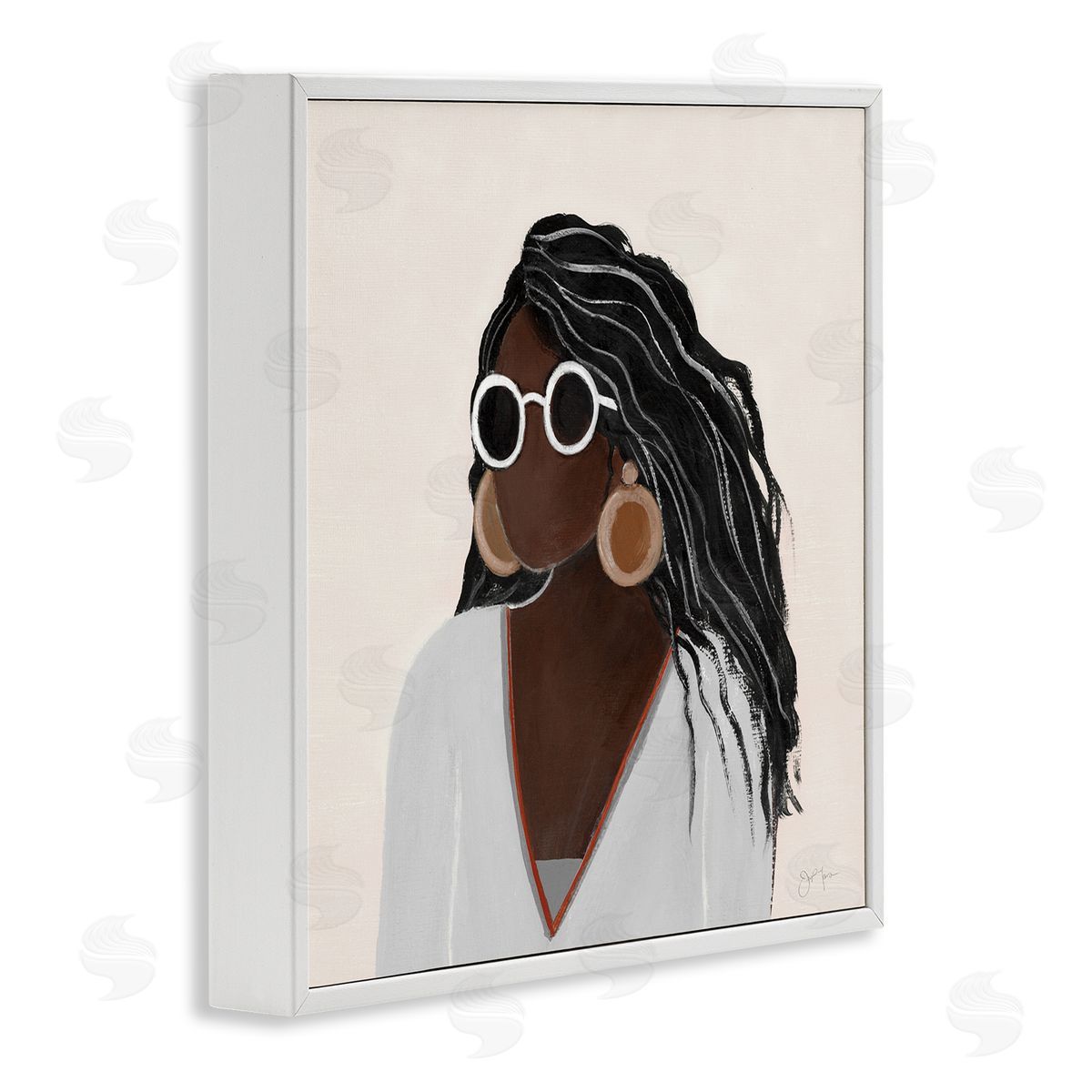 Tava Studios Female Portrait with Bold Sunglasses Comfy Fashion White Framed Glicee Wall Art Print