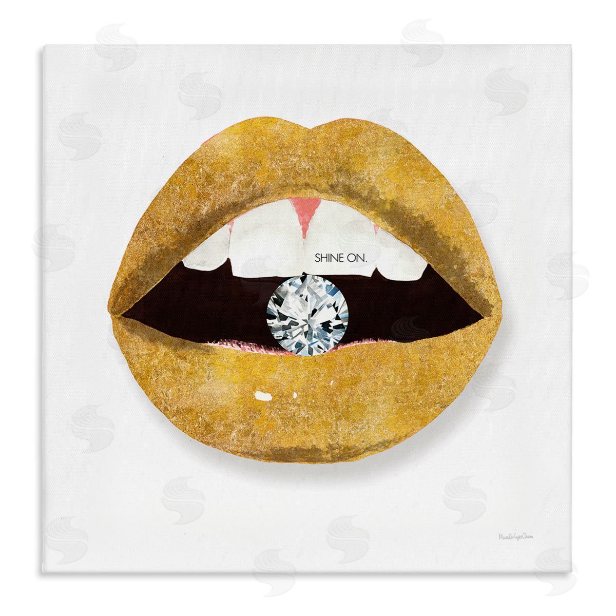 Mercedes Lopez Charro Shine On Sentiment Gold Lips Glam Diamond Bite Stretched Canvas Wall Art Print