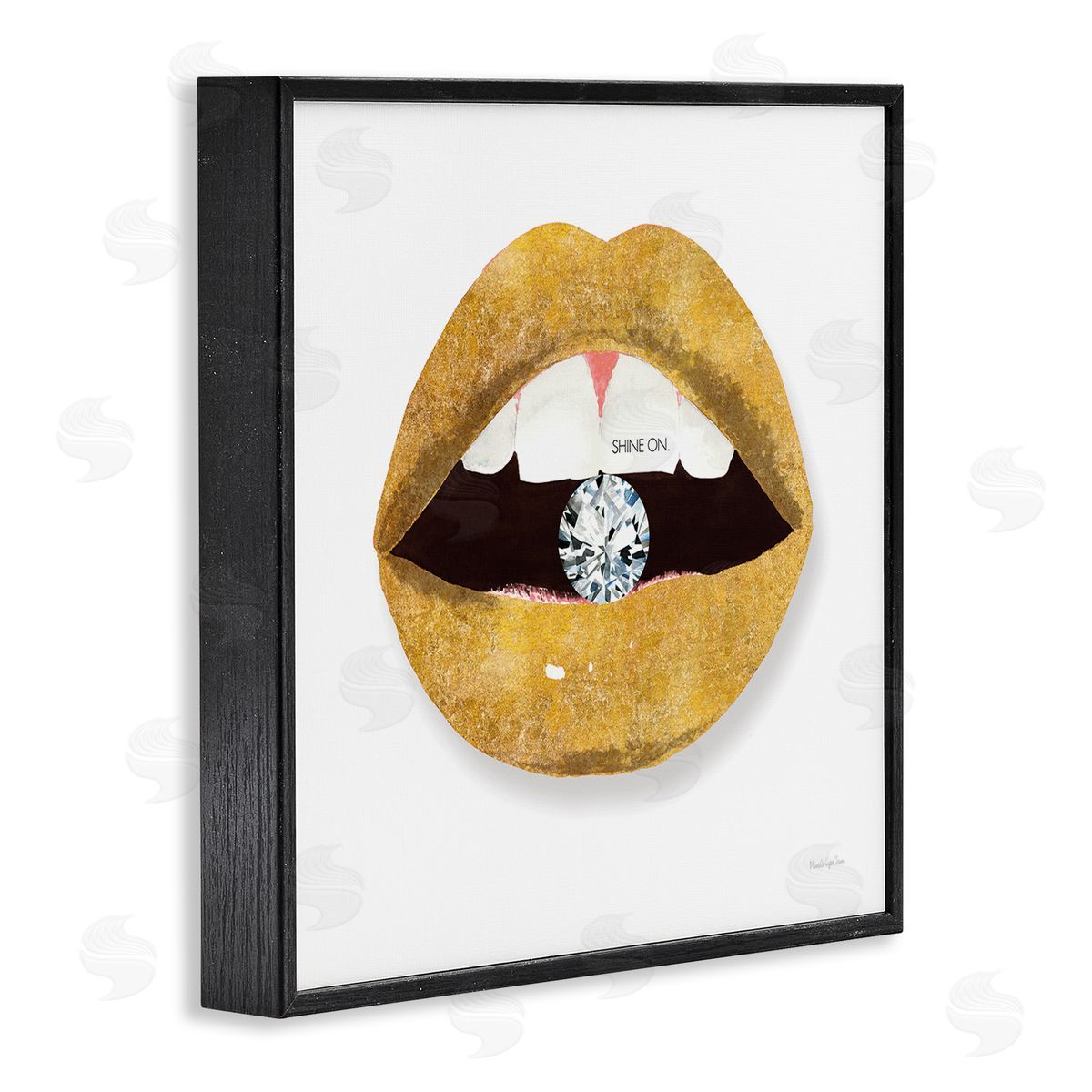 Mercedes Lopez Charro Shine On Sentiment Gold Lips Glam Diamond Bite Black Framed Glicee Wall Art Print