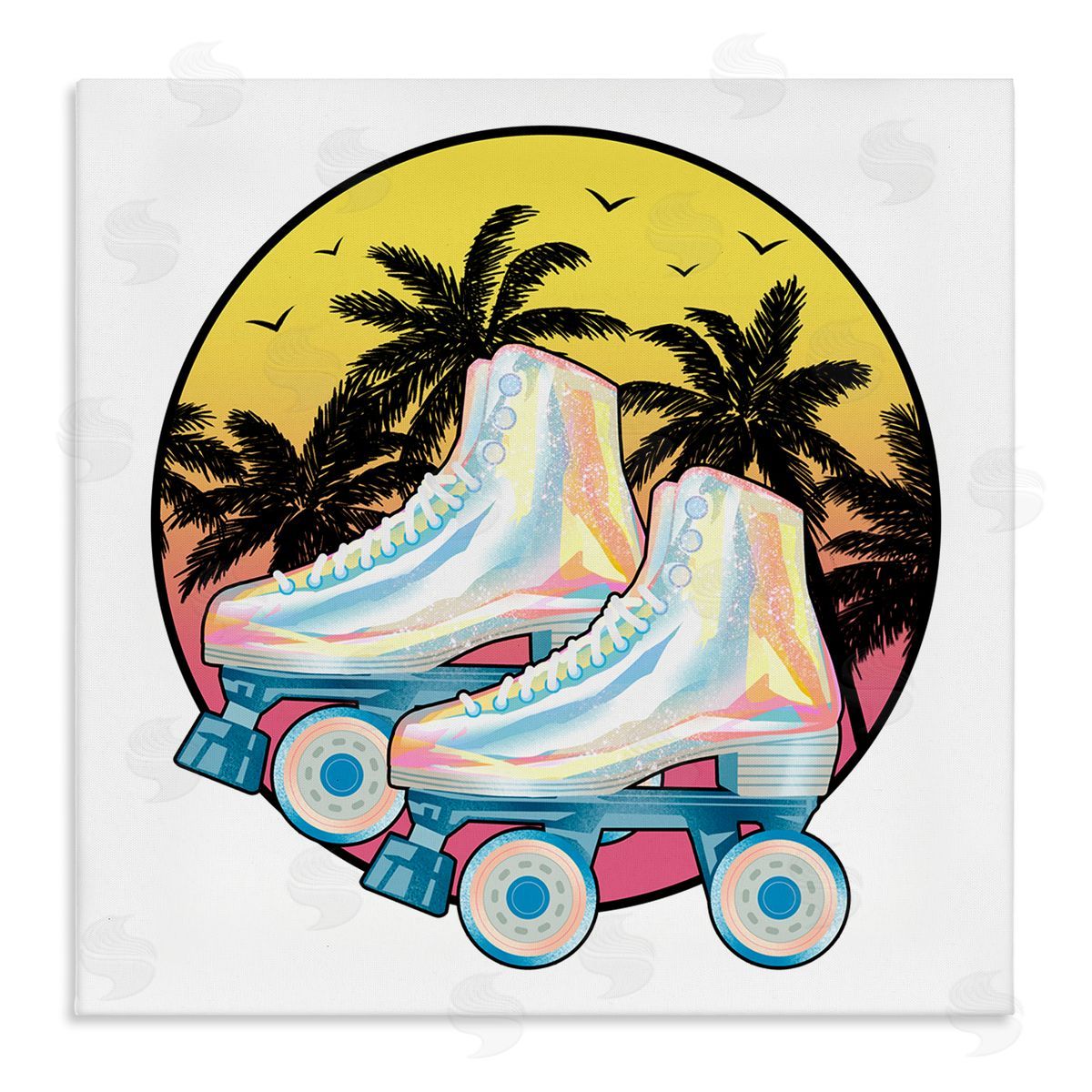 Ziwei Li Retro Tropical Summer Sky Vintage Roller Skating Derby Stretched Canvas Wall Art Print