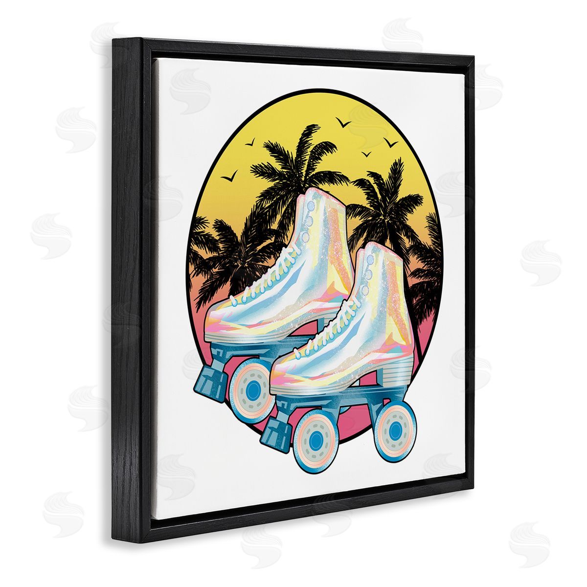 Ziwei Li Retro Tropical Summer Sky Vintage Roller Skating Derby Black Floating Frame Canvas Wall Art Print