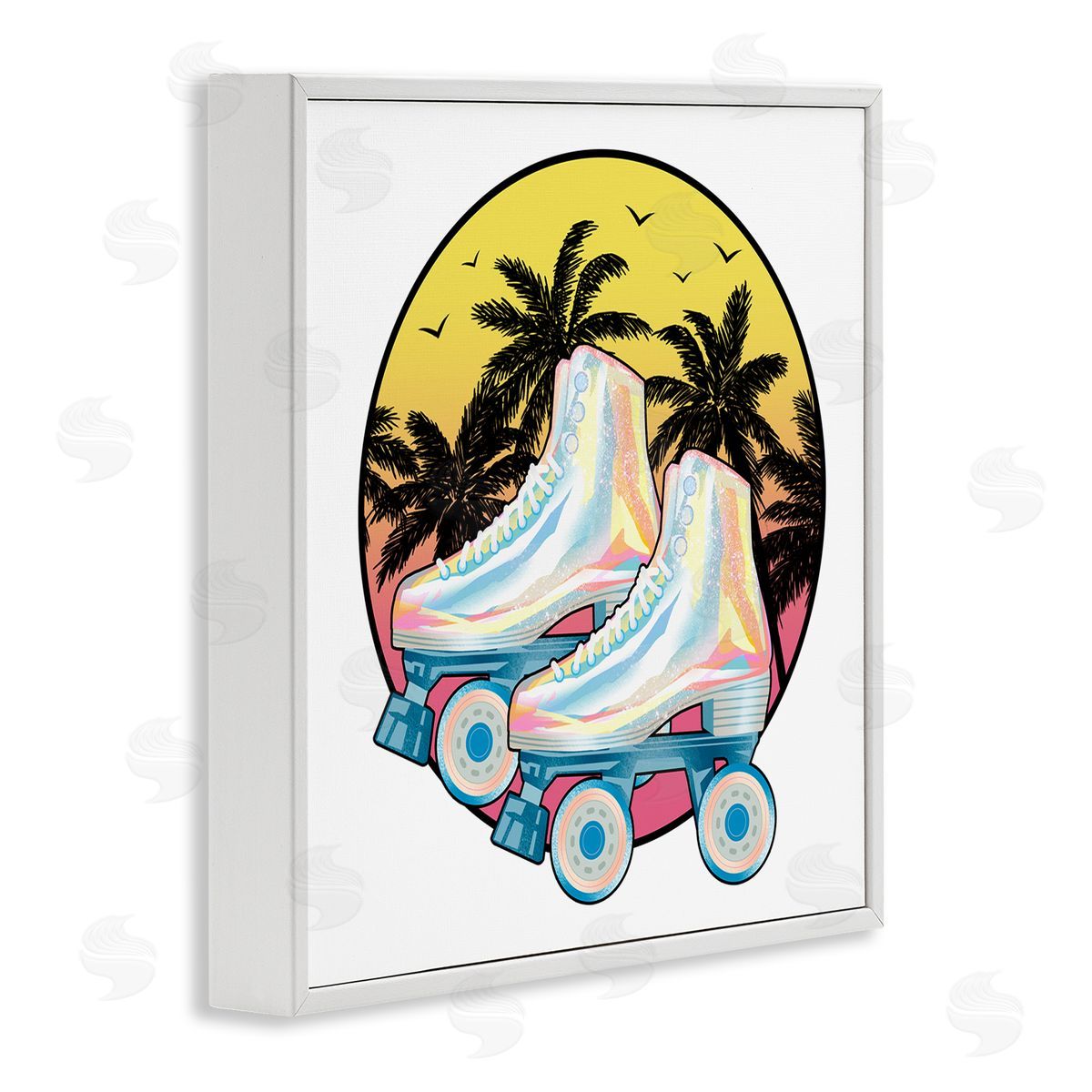 Ziwei Li Retro Tropical Summer Sky Vintage Roller Skating Derby White Framed Glicee Wall Art Print