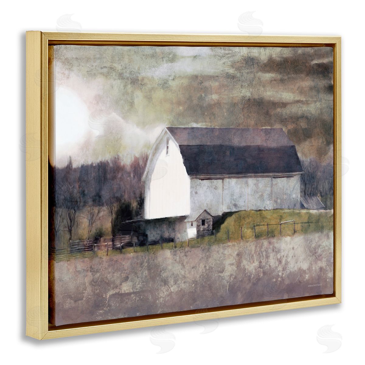 Stormy Sky Country Farm Barn Gold Floating Frame Canvas Wall Art, Home Decor by Bluebird Barn