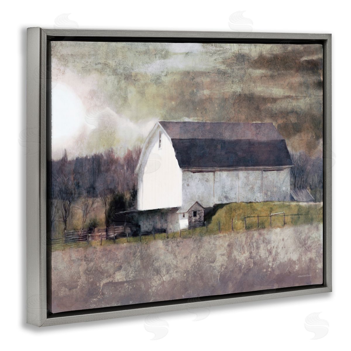Stormy Sky Country Farm Barn Grey Floating Frame Canvas Wall Art, Home Decor by Bluebird Barn