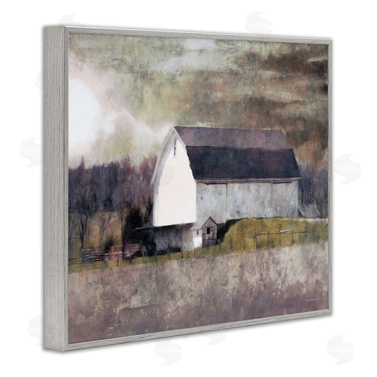Stormy Sky Country Farm Barn Grey Frame Print Wall Art, Home Decor by Bluebird Barn