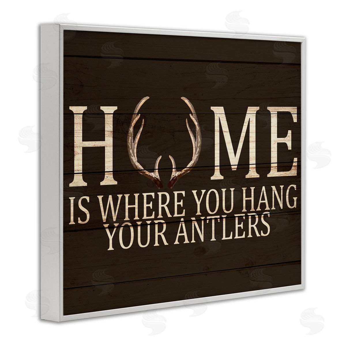 Hang Your Antlers Rustic Hunting Phrase White Frame Print Wall Art, Home Decor by Kim Allen