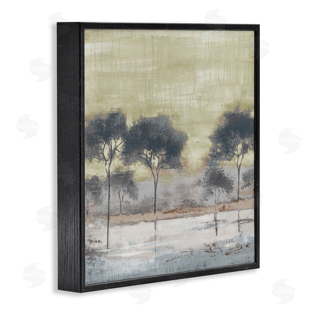 Liz Jardine Rustic Abstract Tree Forest Blue Lake Neutral Sky Black Framed Glicee Wall Art Print