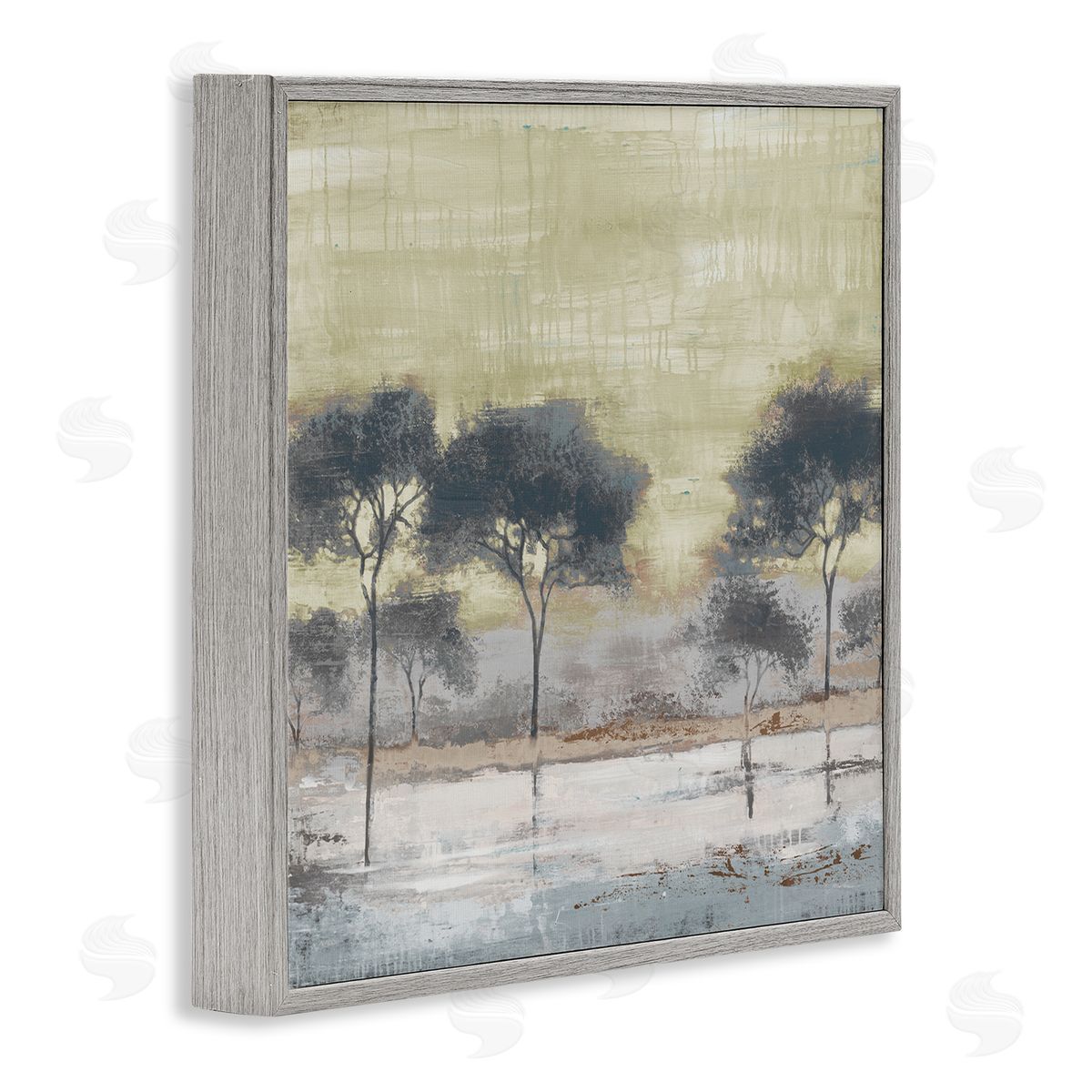 Liz Jardine Rustic Abstract Tree Forest Blue Lake Neutral Sky Gray Framed Glicee Wall Art Print