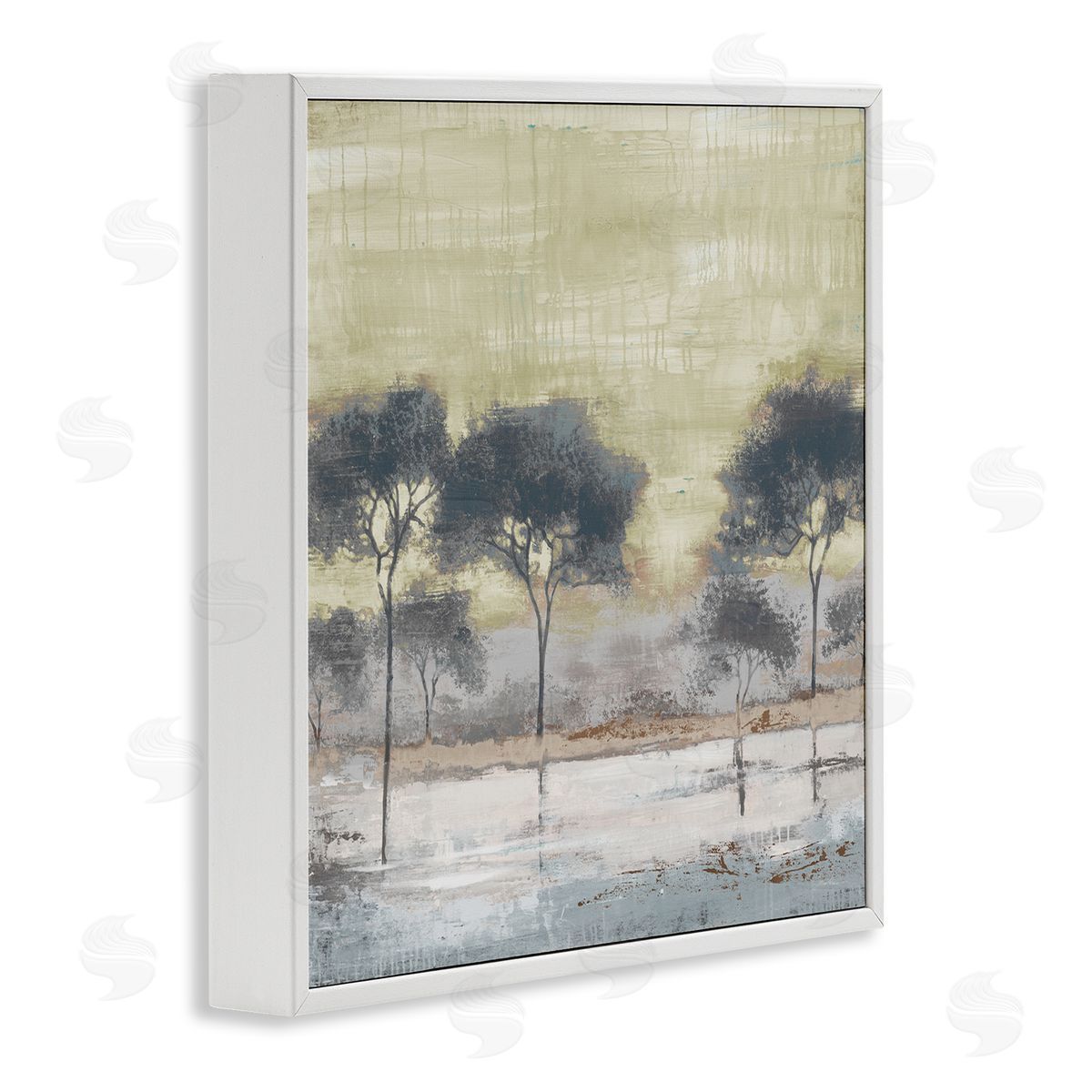 Liz Jardine Rustic Abstract Tree Forest Blue Lake Neutral Sky White Framed Glicee Wall Art Print