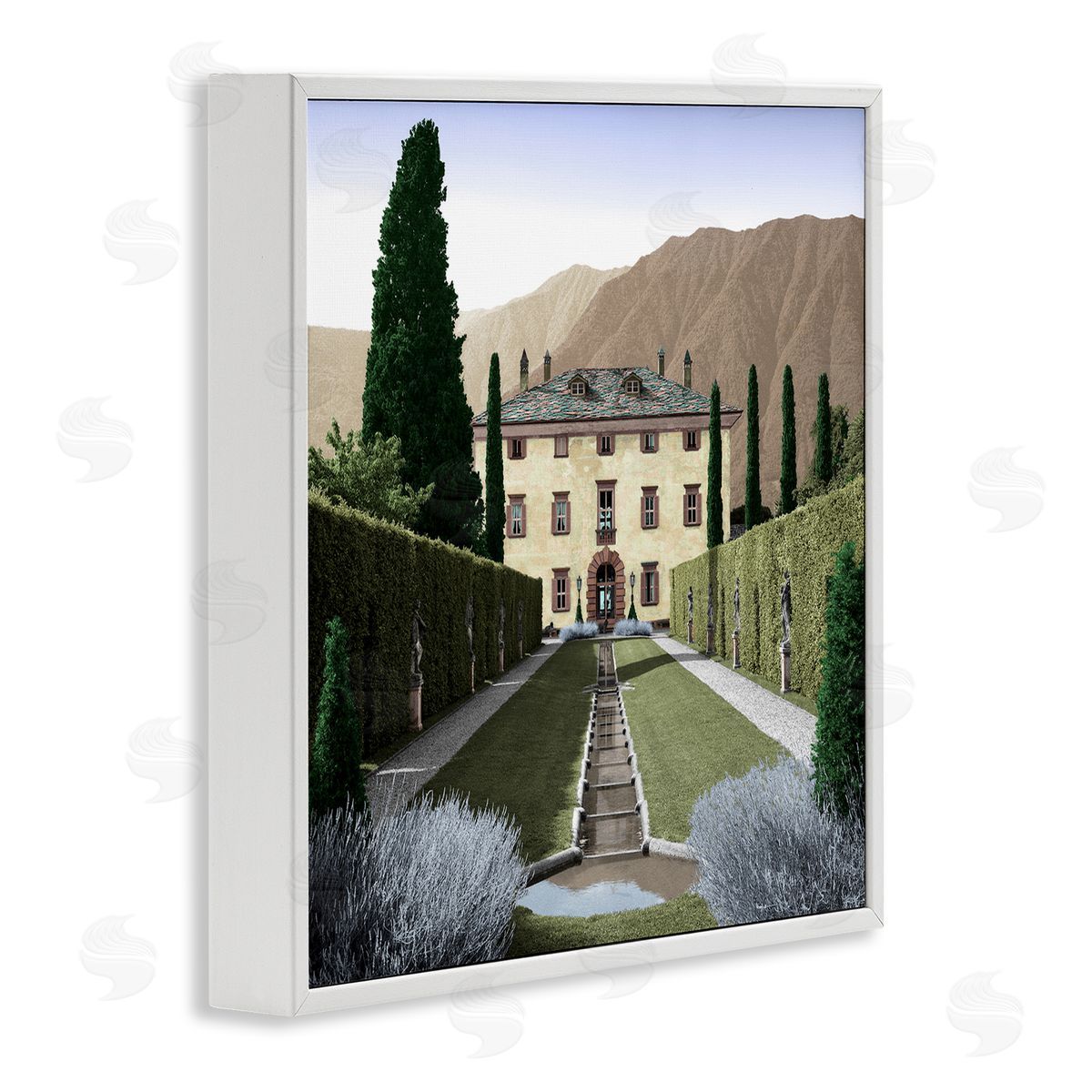 Alan Blaustein Classic European Villa Courtyard Cliffside Mansion Architecture White Framed Glicee Wall Art Print