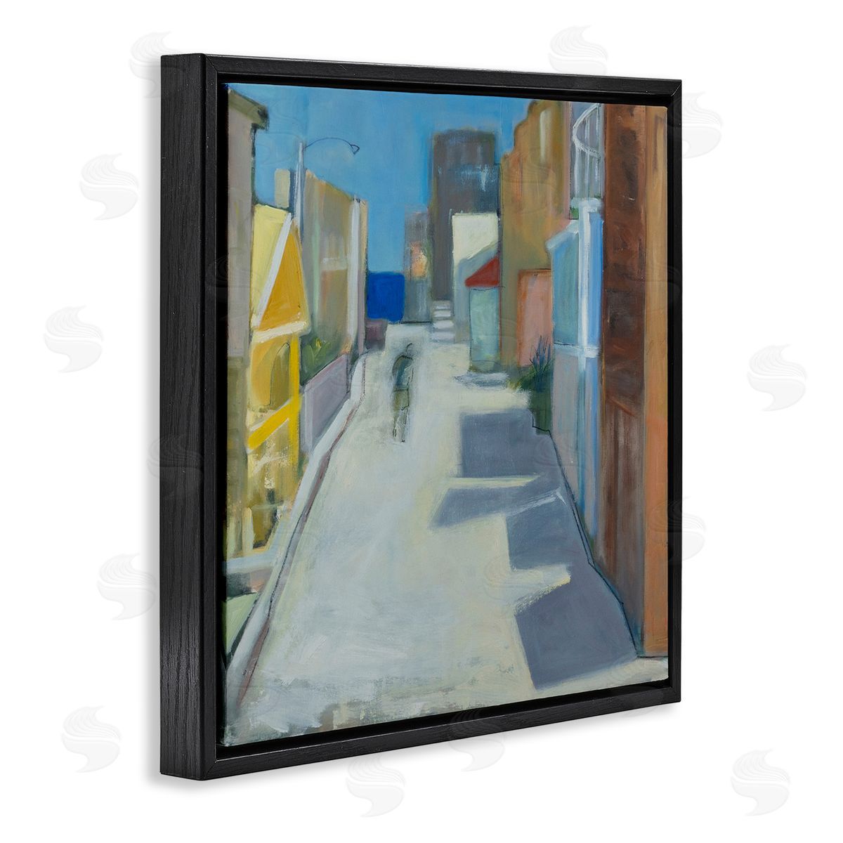 Susanne Marie Abstract Figure Walking Empty City Streets Contemporary Painting Black Floating Frame Canvas Wall Art Print