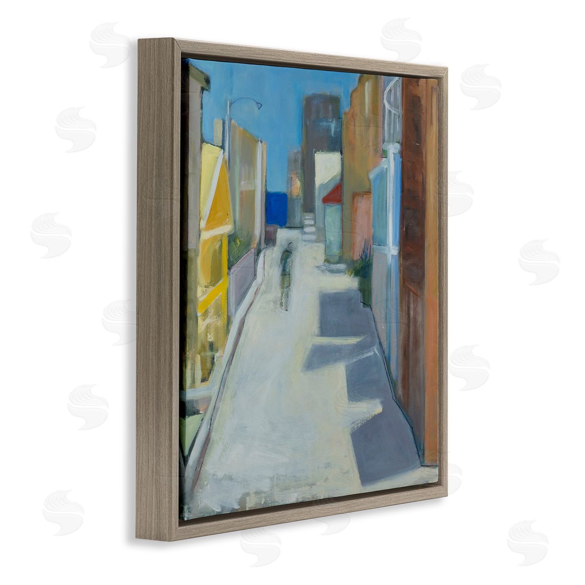 Susanne Marie Abstract Figure Walking Empty City Streets Contemporary Painting Brown Floating Frame Canvas Wall Art Print