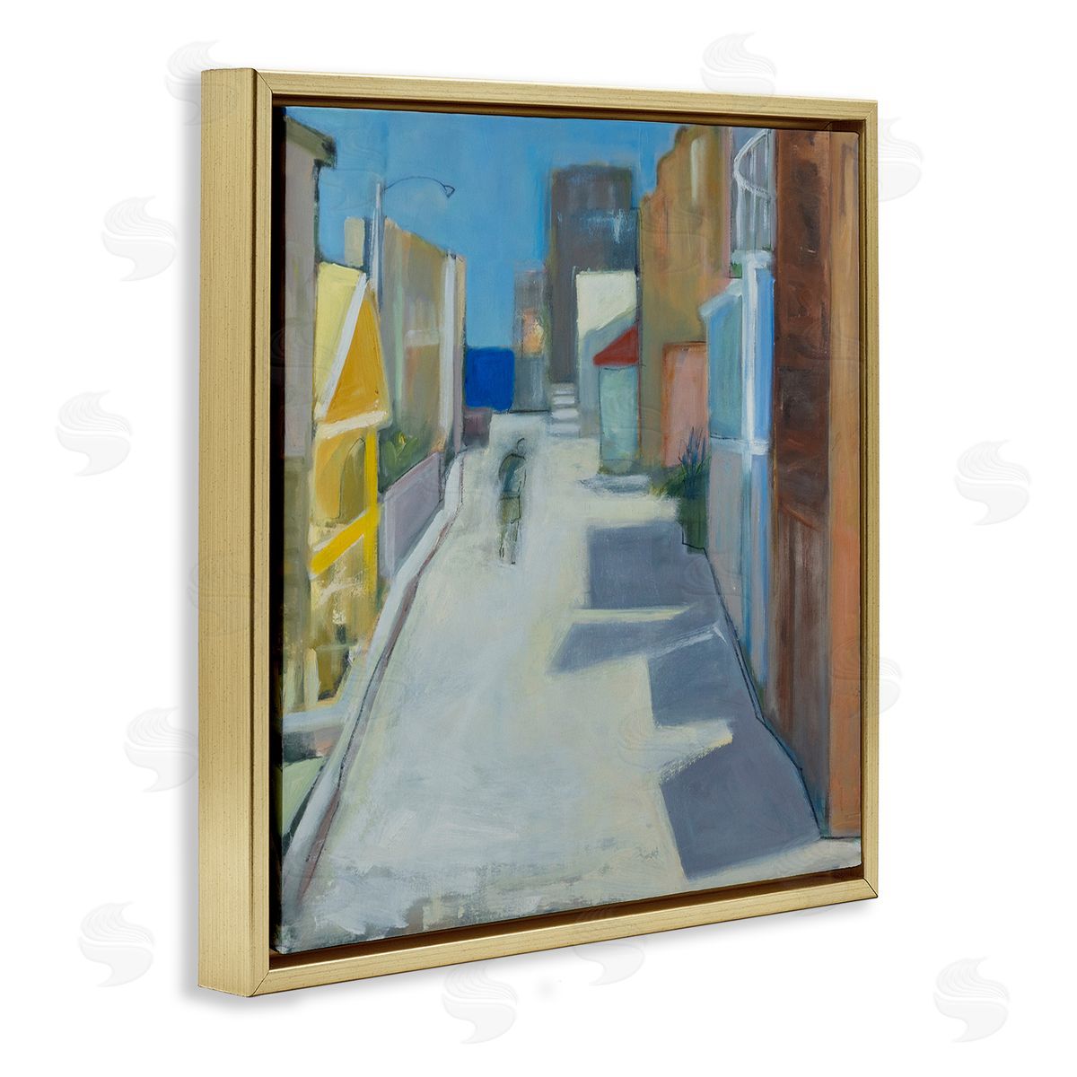 Susanne Marie Abstract Figure Walking Empty City Streets Contemporary Painting Gold Floating Frame Canvas Wall Art Print