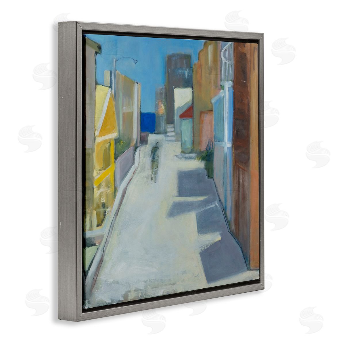 Susanne Marie Abstract Figure Walking Empty City Streets Contemporary Painting Gray Floating Frame Canvas Wall Art Print