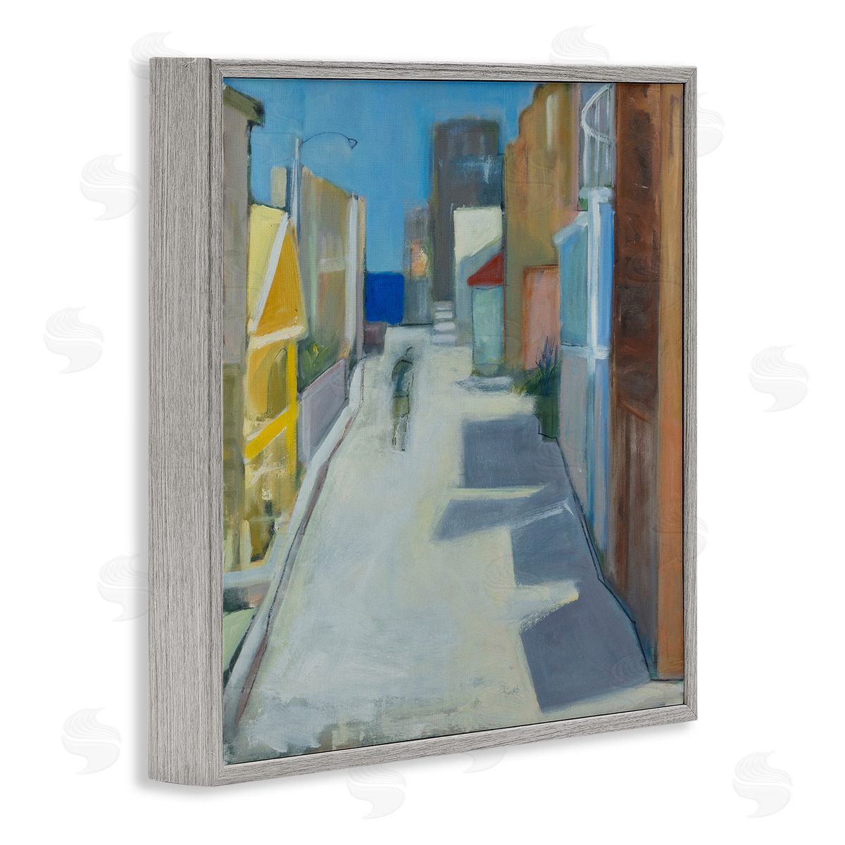 Susanne Marie Abstract Figure Walking Empty City Streets Contemporary Painting Gray Framed Glicee Wall Art Print