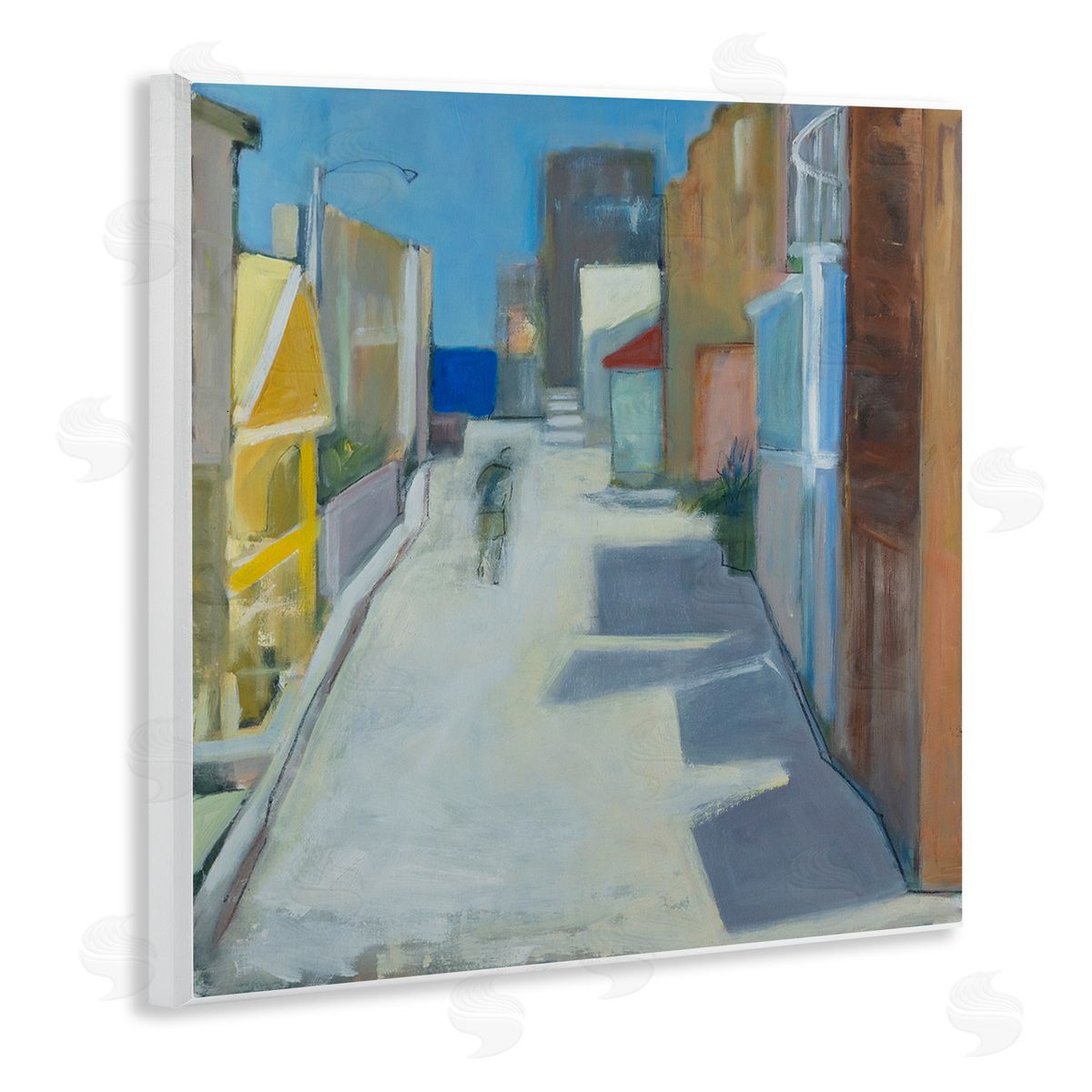Susanne Marie Abstract Figure Walking Empty City Streets Contemporary Painting Wooden Wall Plaque Art Print