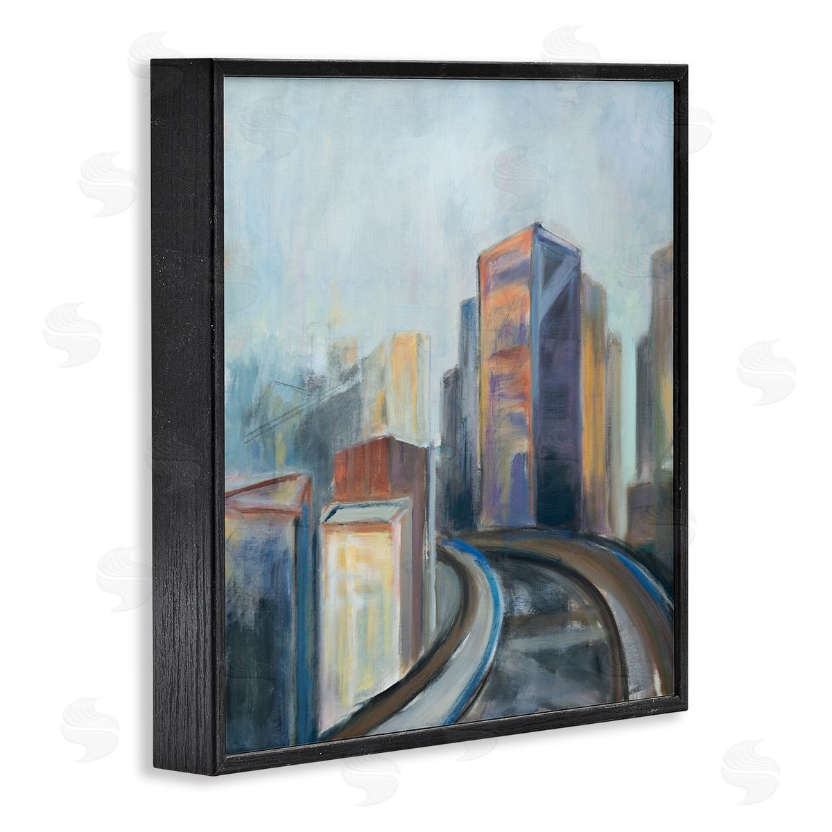 Susanne Marie Contemporary Cityscape Painting Abstract Railway Though Urban Skyline Black Framed Glicee Wall Art Print