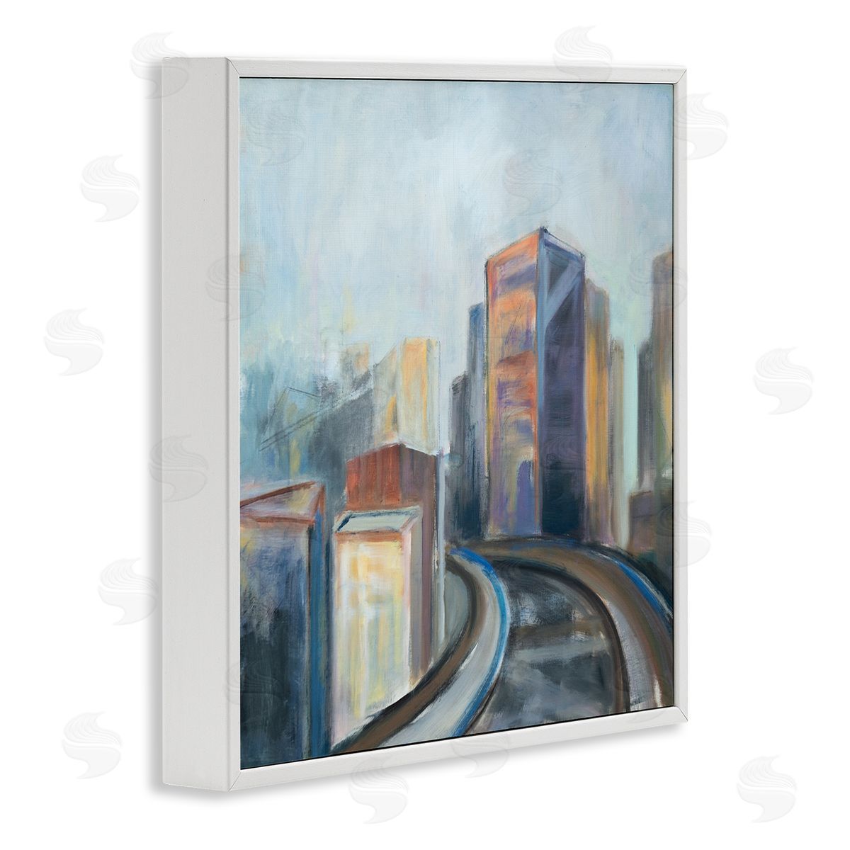 Susanne Marie Contemporary Cityscape Painting Abstract Railway Though Urban Skyline White Framed Glicee Wall Art Print