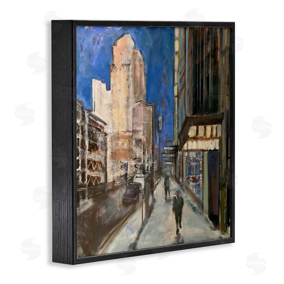 Susanne Marie Abstract Figures Walking Urban City Streets Blue Sky Black Framed Glicee Wall Art Print