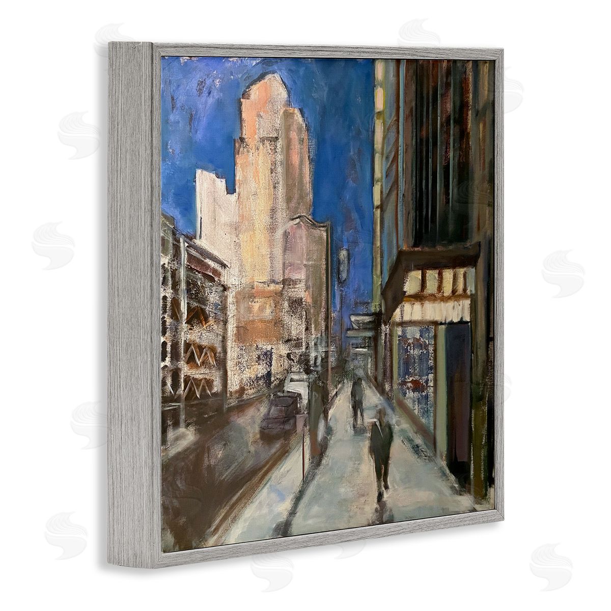 Susanne Marie Abstract Figures Walking Urban City Streets Blue Sky Gray Framed Glicee Wall Art Print