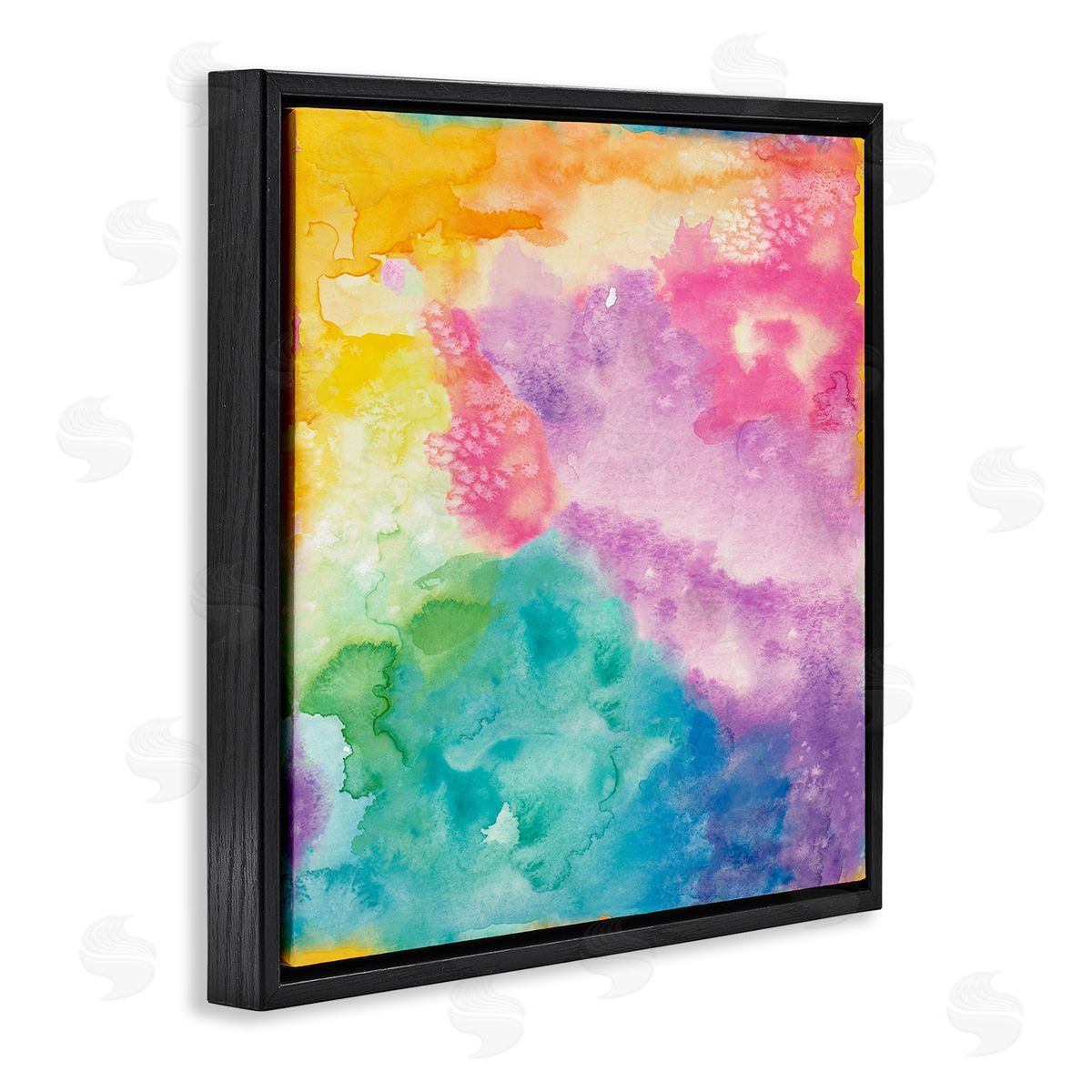Nola James Fluid Abstract Watercolor Paint Rainbow Ombre Pattern Black Floating Frame Canvas Wall Art Print