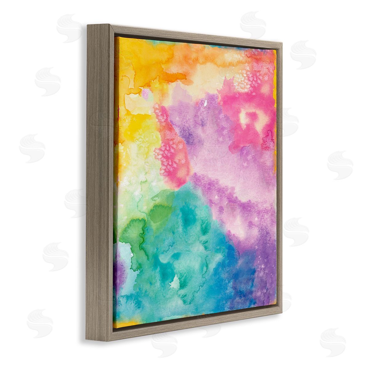 Nola James Fluid Abstract Watercolor Paint Rainbow Ombre Pattern Brown Floating Frame Canvas Wall Art Print