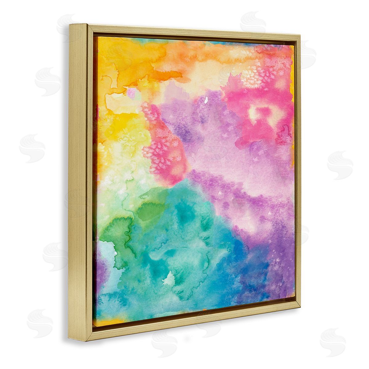 Nola James Fluid Abstract Watercolor Paint Rainbow Ombre Pattern Gold Floating Frame Canvas Wall Art Print
