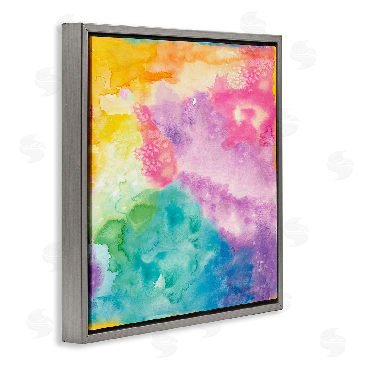 Nola James Fluid Abstract Watercolor Paint Rainbow Ombre Pattern Gray Floating Frame Canvas Wall Art Print