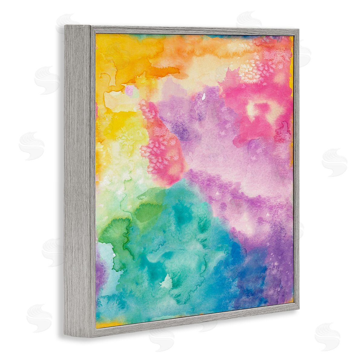 Nola James Fluid Abstract Watercolor Paint Rainbow Ombre Pattern Gray Framed Glicee Wall Art Print