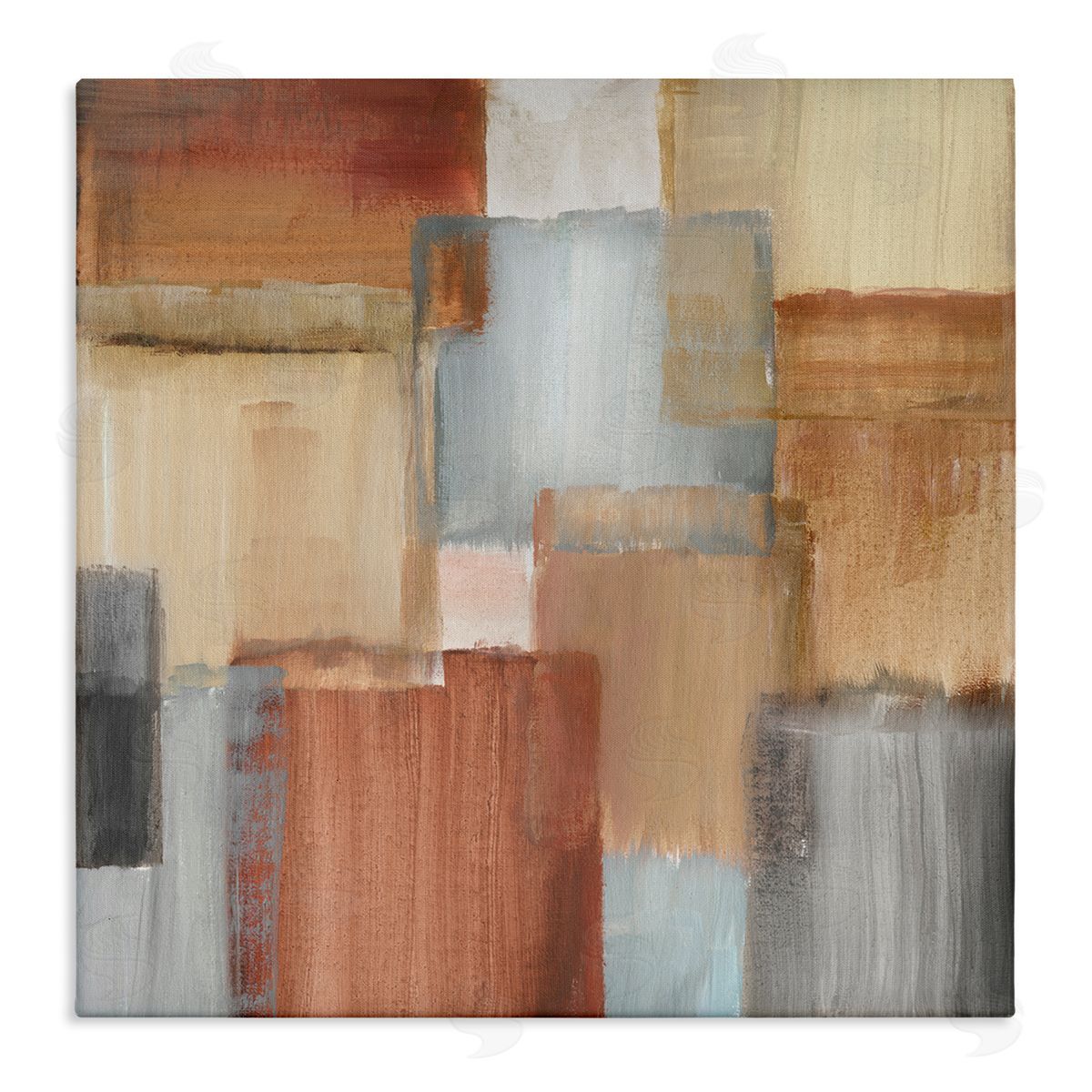 Nan Layered Patchwork Paint Abstraction Neutral Brown Grey Painting Stretched Canvas Wall Art Print