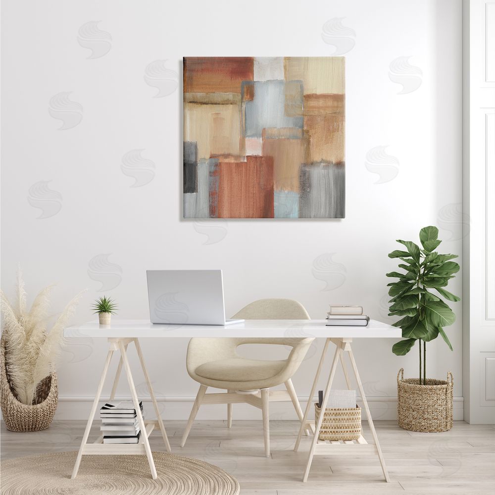 Nan Layered Patchwork Paint Abstraction Neutral Brown Grey Painting Canvas Wall Art in Room