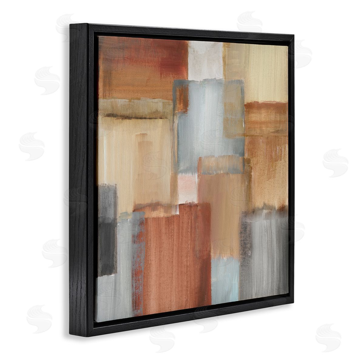 Nan Layered Patchwork Paint Abstraction Neutral Brown Grey Painting Black Floating Frame Canvas Wall Art Print