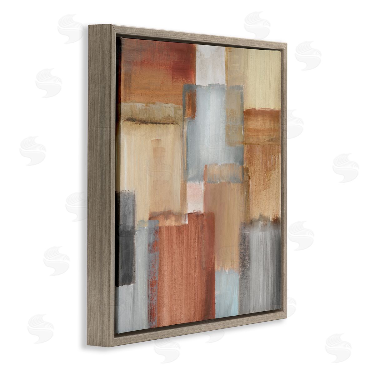 Nan Layered Patchwork Paint Abstraction Neutral Brown Grey Painting Brown Floating Frame Canvas Wall Art Print