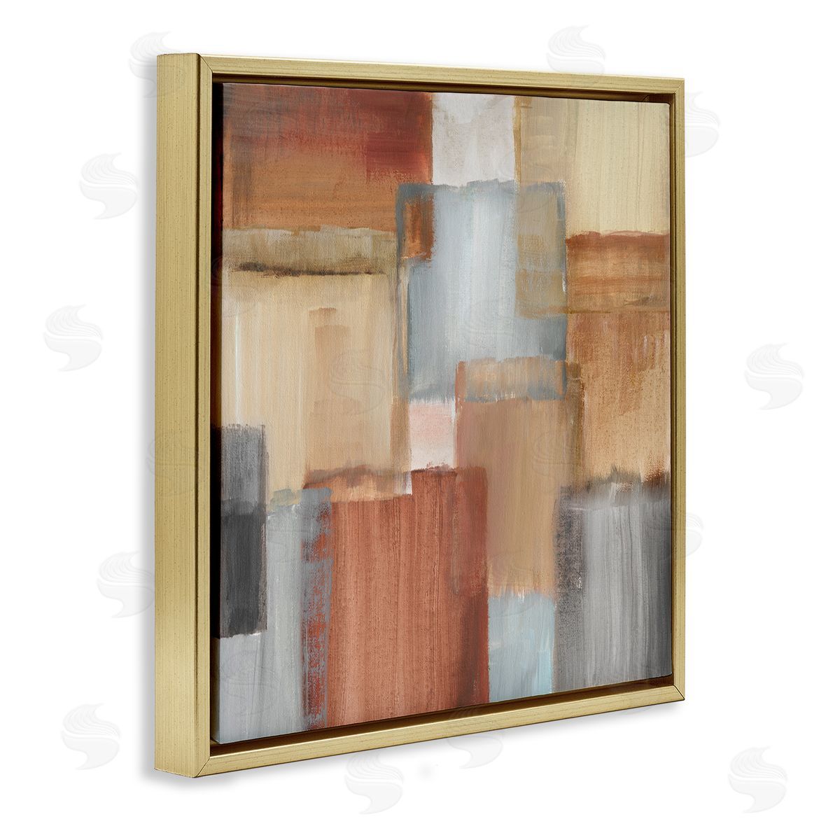 Nan Layered Patchwork Paint Abstraction Neutral Brown Grey Painting Gold Floating Frame Canvas Wall Art Print