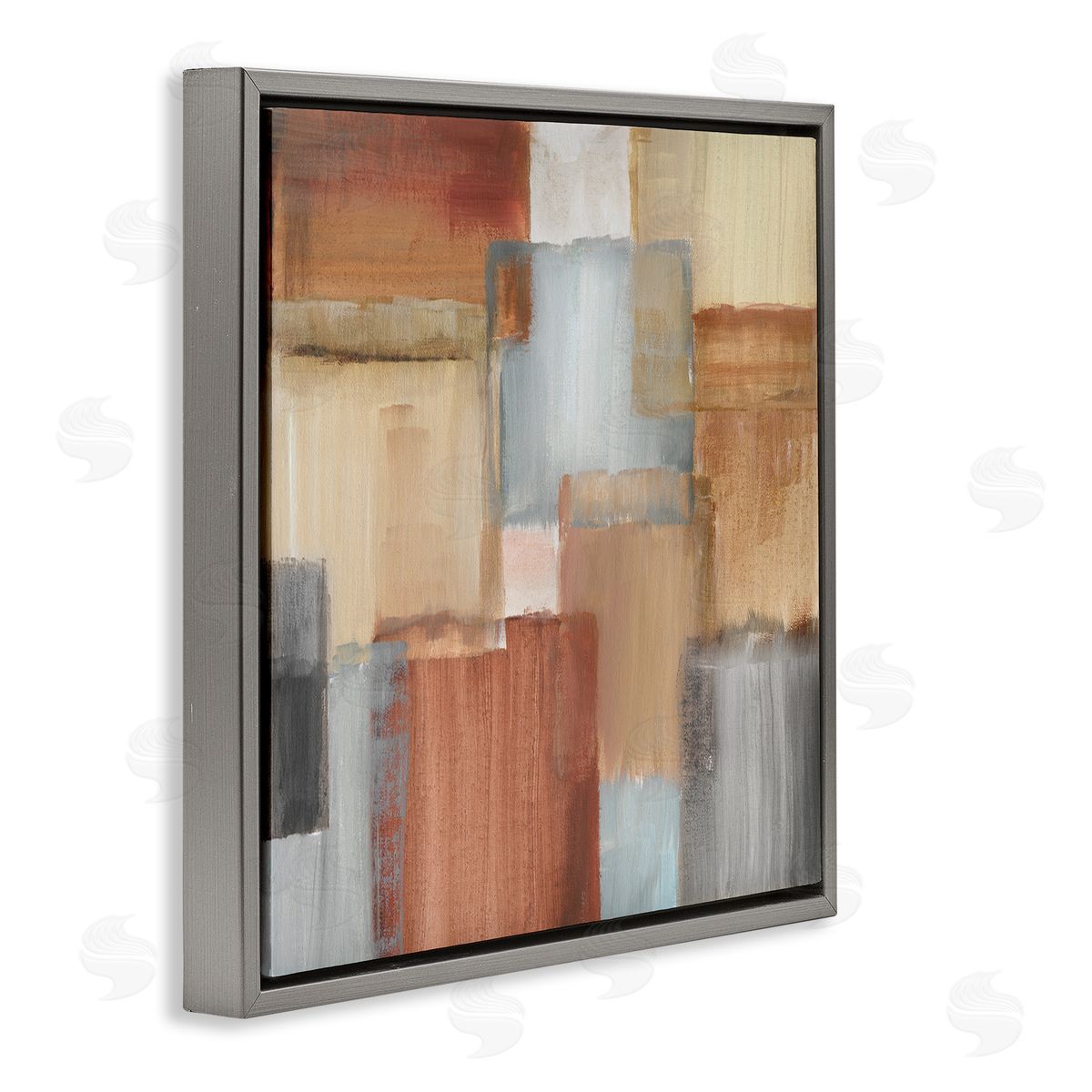 Nan Layered Patchwork Paint Abstraction Neutral Brown Grey Painting Gray Floating Frame Canvas Wall Art Print