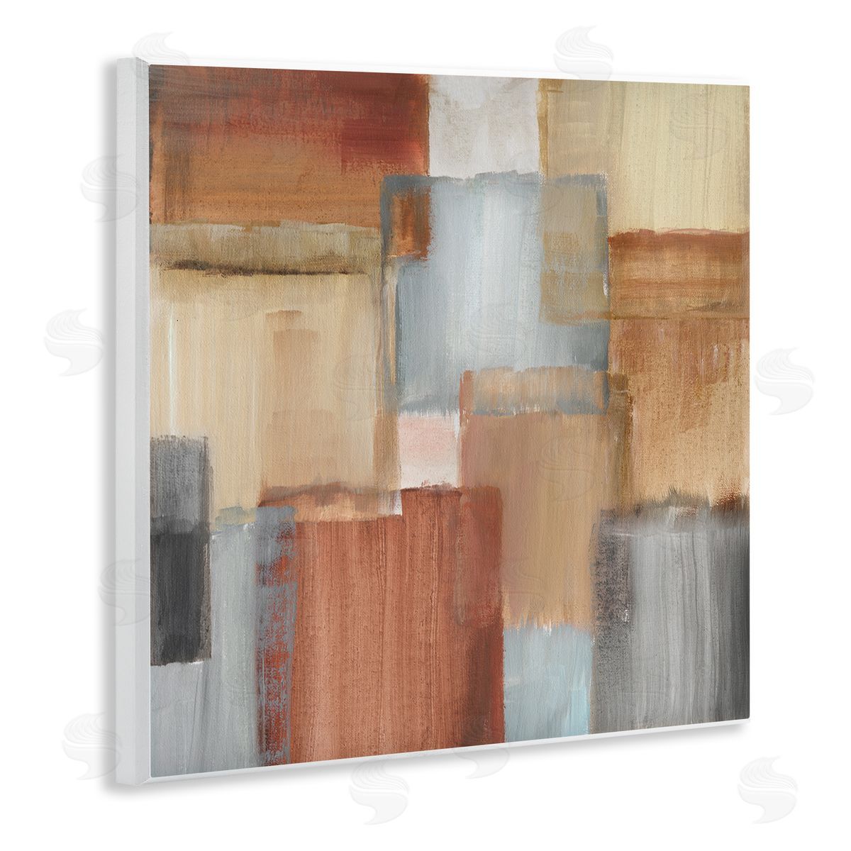 Nan Layered Patchwork Paint Abstraction Neutral Brown Grey Painting Wooden Wall Plaque Art Print