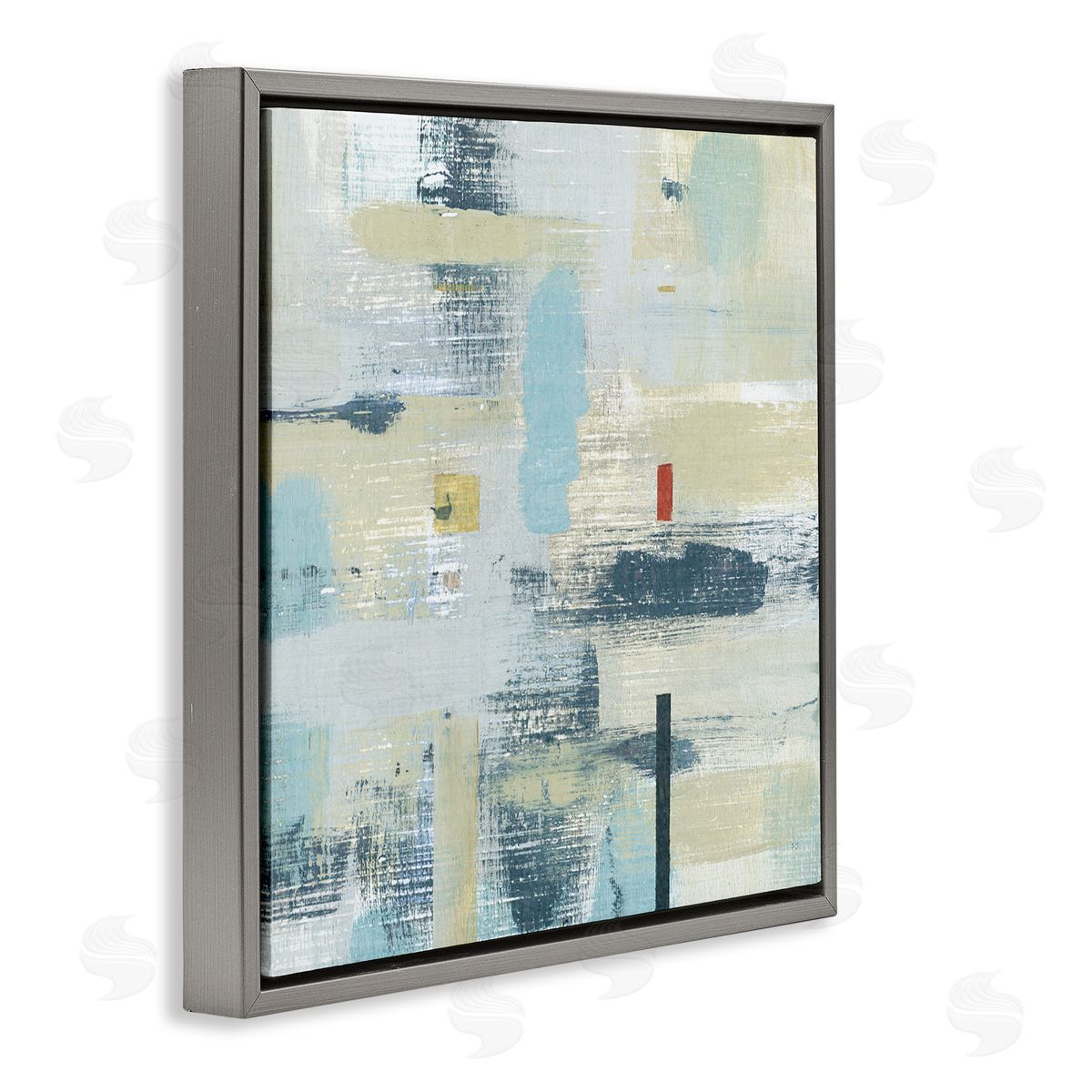 Susan Jill Abstract Paint Stroke Collage Blue Beige Woven Pattern Gray Floating Frame Canvas Wall Art Print