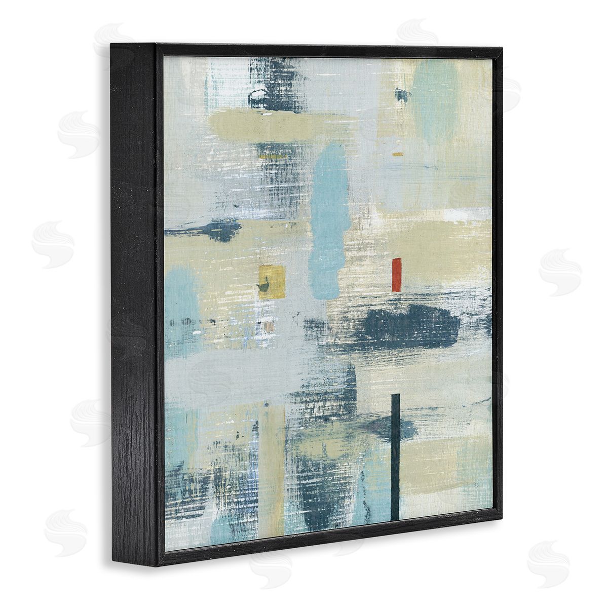 Susan Jill Abstract Paint Stroke Collage Blue Beige Woven Pattern Black Framed Glicee Wall Art Print