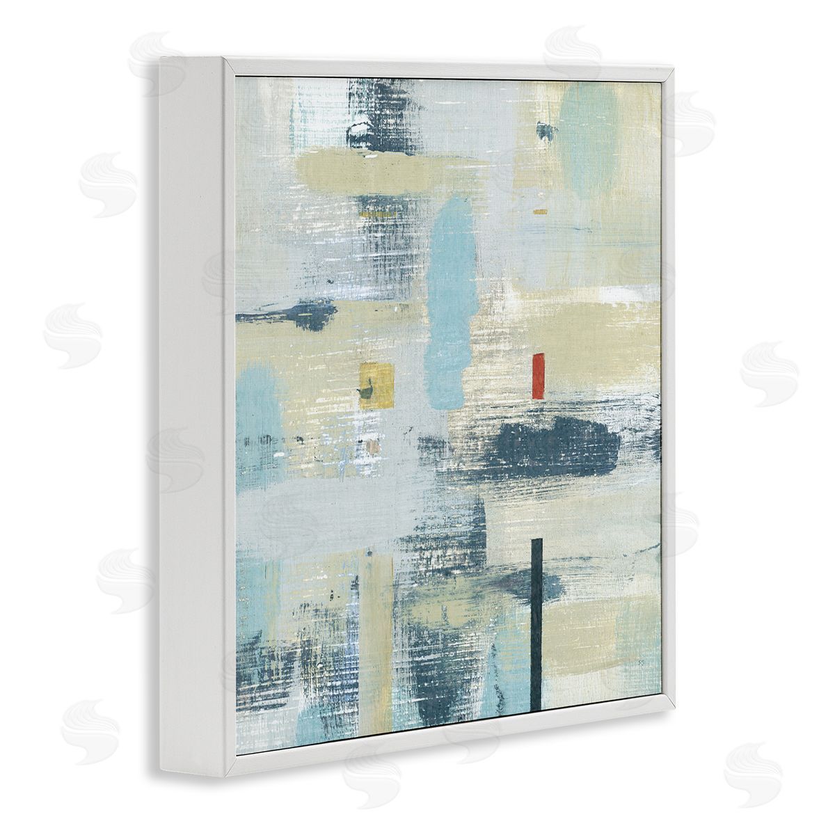 Susan Jill Abstract Paint Stroke Collage Blue Beige Woven Pattern White Framed Glicee Wall Art Print
