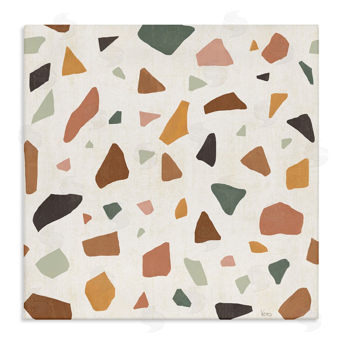 Veronique Charron Abstract Confetti Rock Shapes Neutral Brown Orange Grey Stretched Canvas Wall Art Print