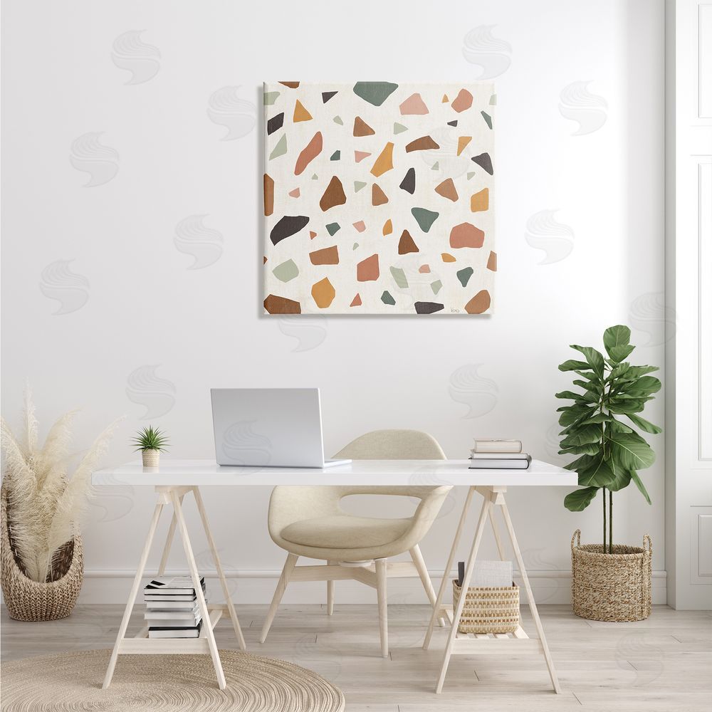 Veronique Charron Abstract Confetti Rock Shapes Neutral Brown Orange Grey Canvas Wall Art in Room