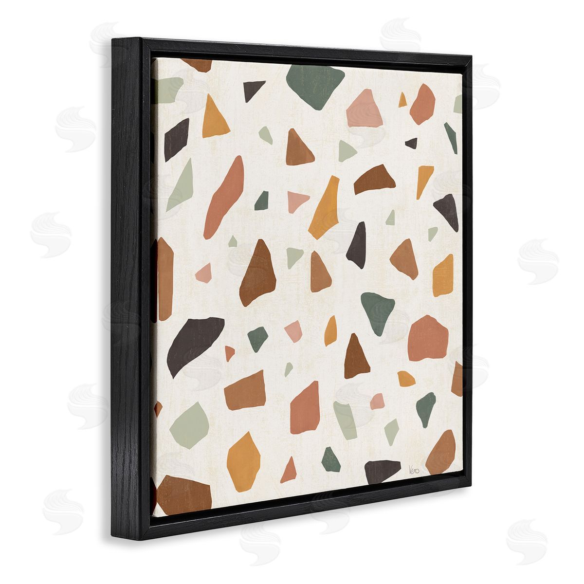 Veronique Charron Abstract Confetti Rock Shapes Neutral Brown Orange Grey Black Floating Frame Canvas Wall Art Print