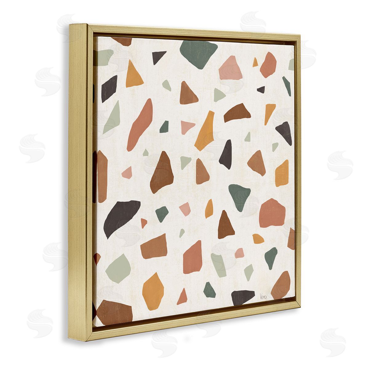 Veronique Charron Abstract Confetti Rock Shapes Neutral Brown Orange Grey Gold Floating Frame Canvas Wall Art Print