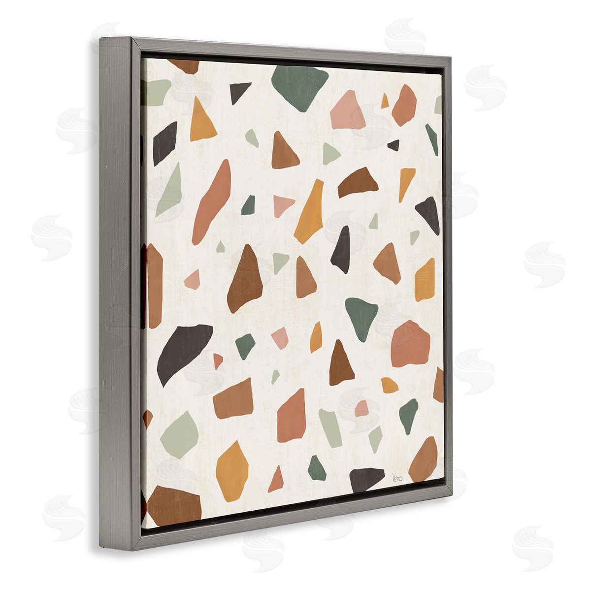 Veronique Charron Abstract Confetti Rock Shapes Neutral Brown Orange Grey Gray Floating Frame Canvas Wall Art Print