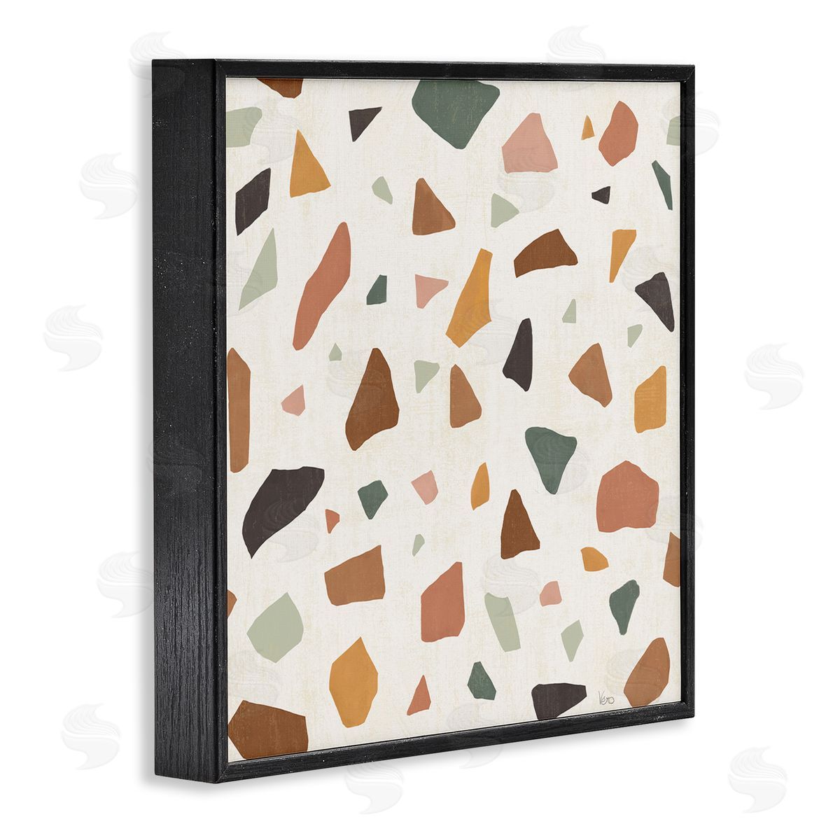 Veronique Charron Abstract Confetti Rock Shapes Neutral Brown Orange Grey Black Framed Glicee Wall Art Print