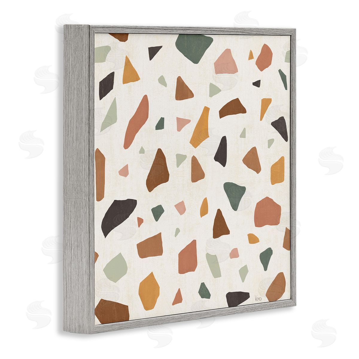 Veronique Charron Abstract Confetti Rock Shapes Neutral Brown Orange Grey Gray Framed Glicee Wall Art Print